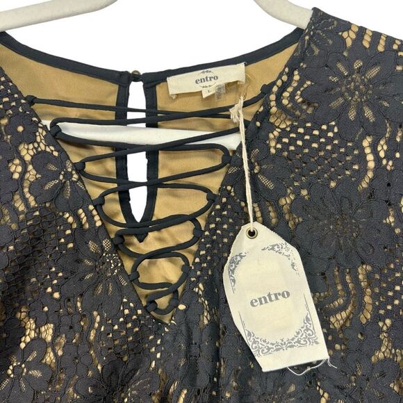 New Nwt Entro Long Sleeve Lace Top Black Size large - Picture 4 of 12